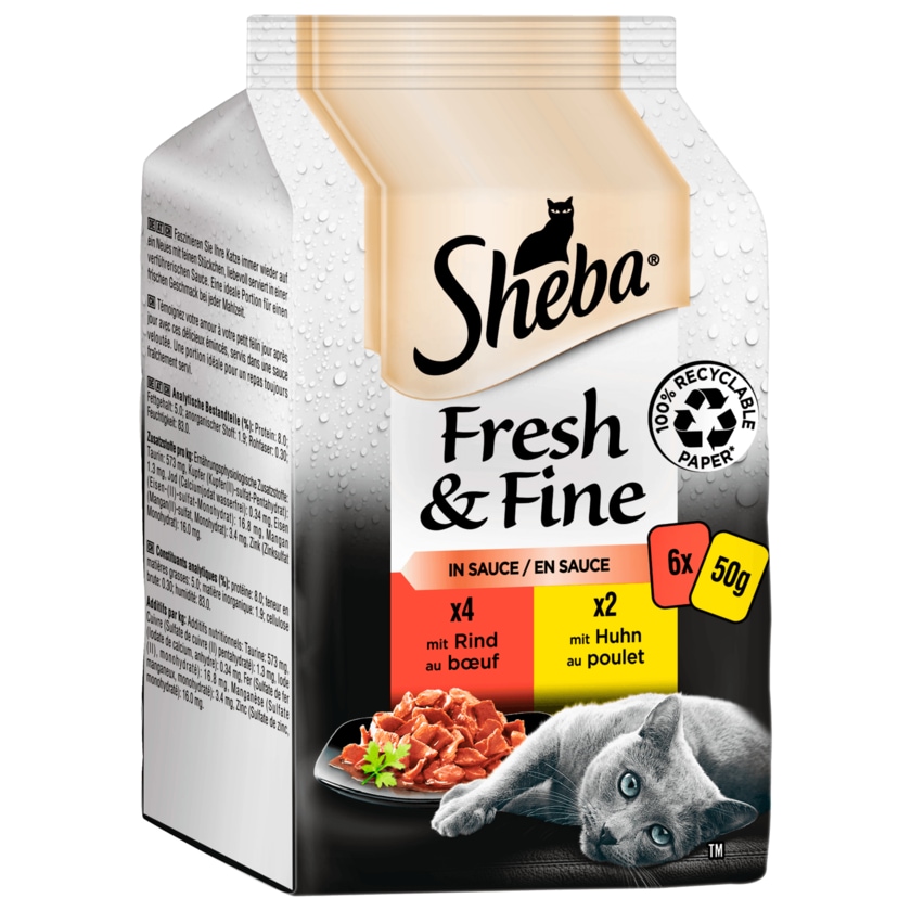 Sheba Portionsbeutel Multipack Fresh & Fine in Sauce mit Rind und Huhn 6x50g